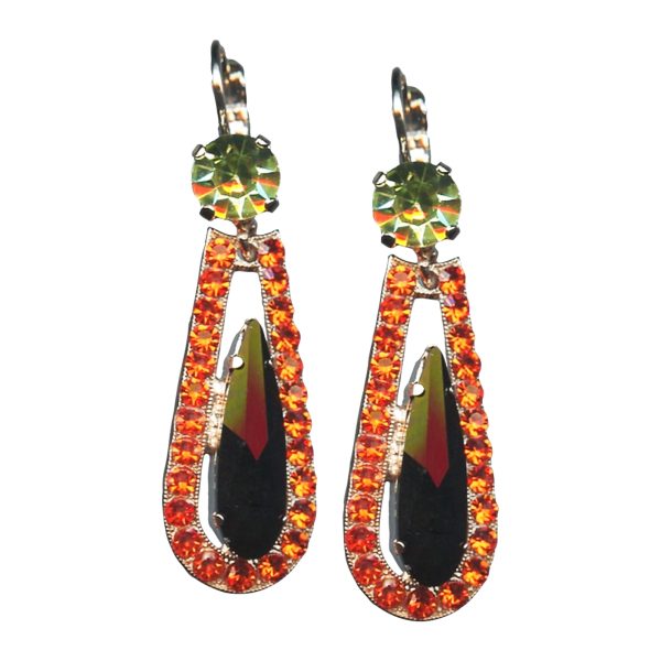 Mariana Earrings Fashionable Peridot, Hyacinth & Jet Austrian Crystals St Barts Caribbean Life Coll.