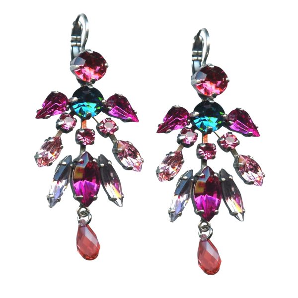 Mariana Earrings Chandelier in Pinks, Lt Amethyst, Peach & Blue Zircon Austrian Crystals Sorbet Sweet Summer Coll.