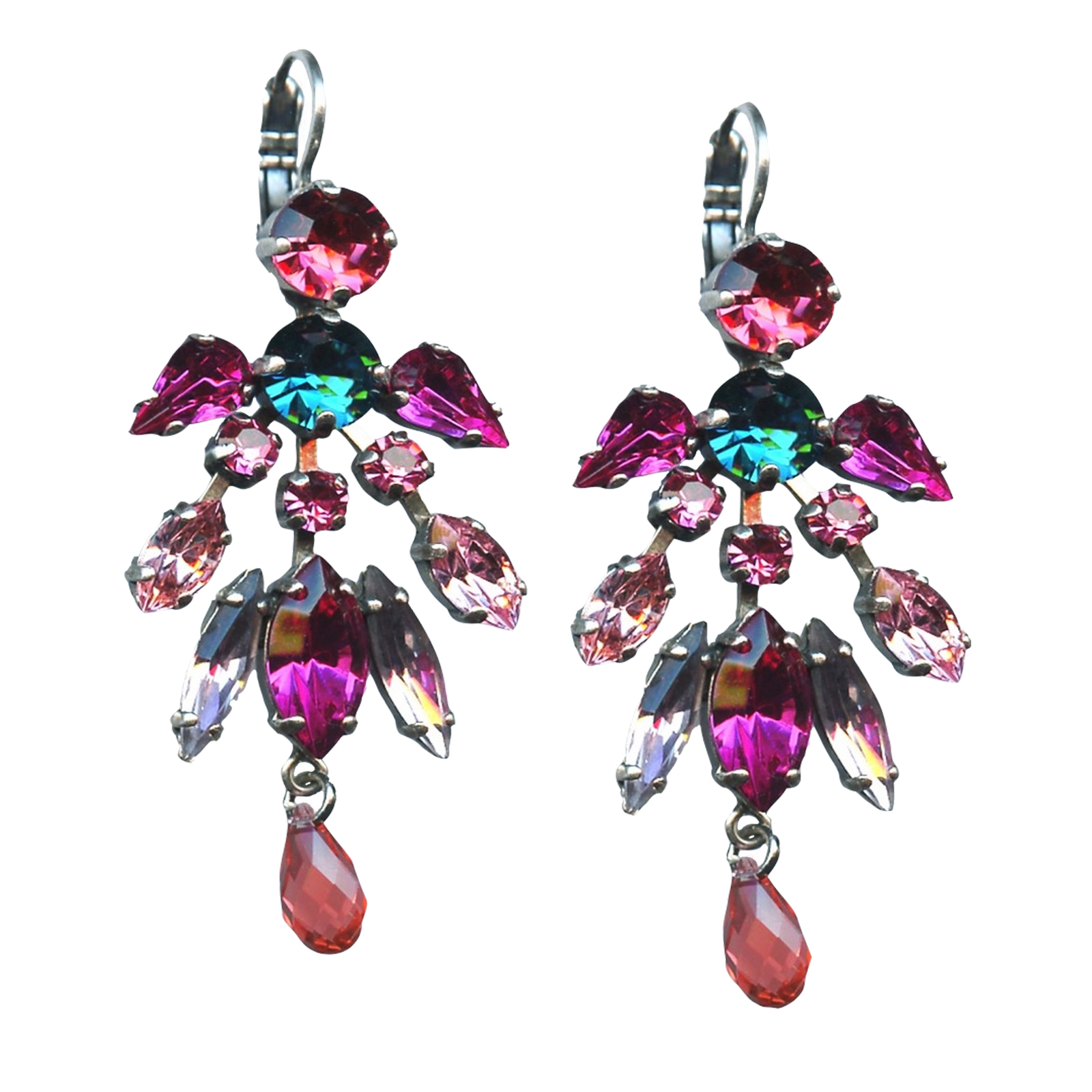 E-1067-292-SP6(1) Mariana Earrings Chandelier in Pinks, Lt Amethyst, Peach & Blue Zircon Austrian Crystals Sorbet Sweet Summer Coll. - Image 1