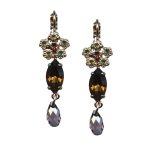 Mariana Earrings Dangling Floral in Peridot, Smoked Topaz & Amethyst Austrian Crystals My Treasures Coll.