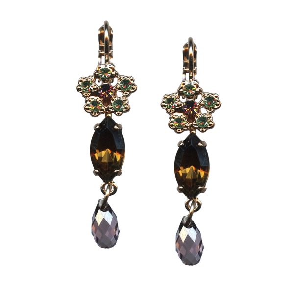 Mariana Earrings Dangling Floral in Peridot, Smoked Topaz & Amethyst Austrian Crystals My Treasures Coll.