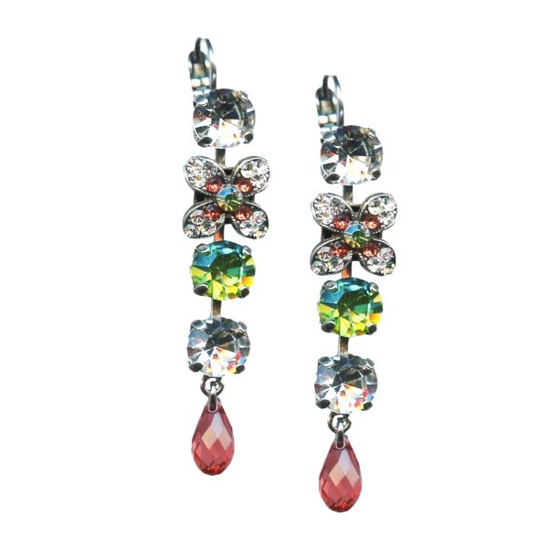 Mariana Earrings Multi Tier Floral Clear, Apple Green & Peach Austrian Crystals My Treasures Coll.