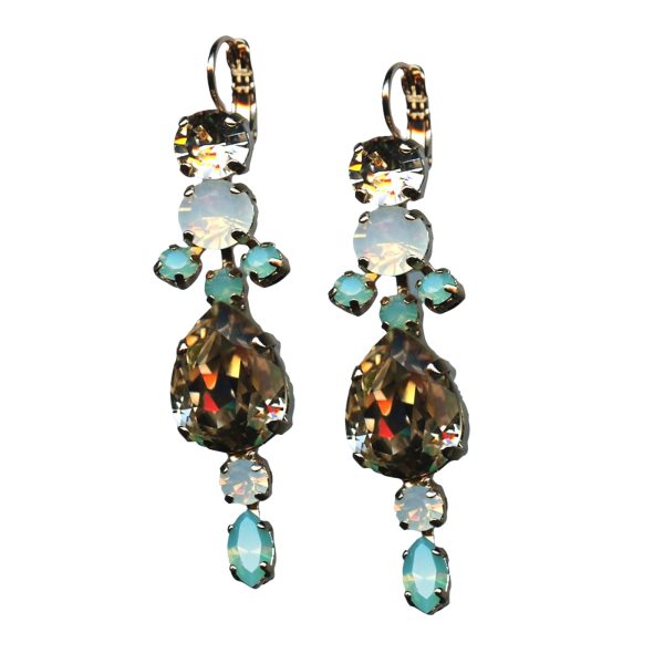 Mariana Earrings Elegant Smoked Topaz, Pacific Opal & White Opal Austrian Crystals Seaside Day Nirvana Coll.