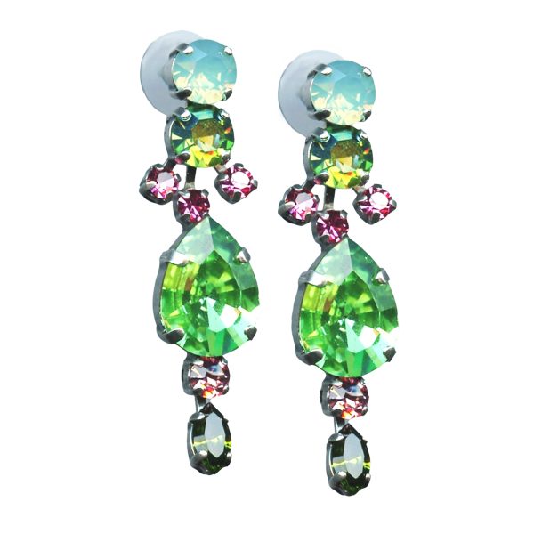Mariana Earrings Chandelier Pacific Opal, Period Green & Rose Austrian Crystals Golden Tulips Gypsy Soul Coll.
