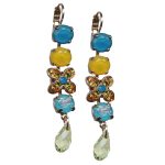 Mariana Earrings Floral Dangling Yellows, Blues & Apple Green Austrian Crystals Kokomo Songbook Coll.