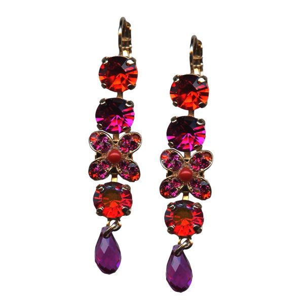 Mariana Earrings Sassy Multi Tier Siam, Fuchsia & Amethyst Austrian Crystals Lady Marmalade Songbook Coll.