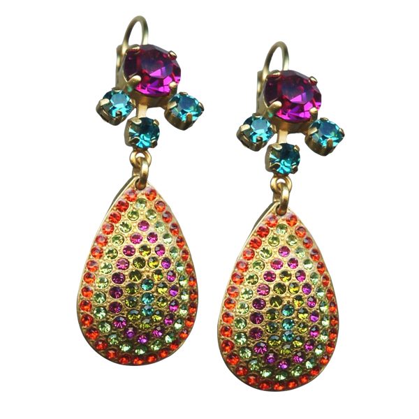 Mariana Earrings Tiger Lily Coll. Glamorous Fuchsia, Aquamarine, Hyacinth, Peridot & Jonquil Austrian Crystals