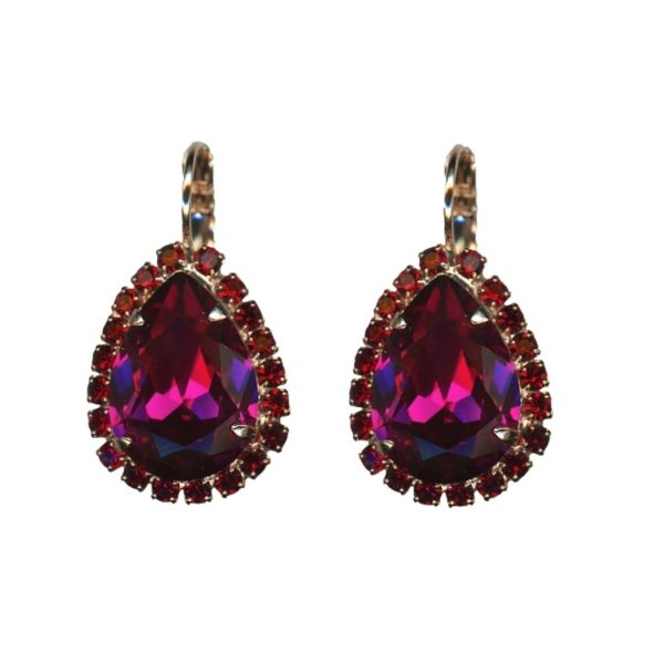 Mariana Earrings Elegant Pear Siam & Ruby Austrian Crystals My Treasures Coll. RG Plating