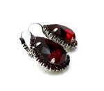 Mariana Earrings Elegant Pear Siam & Ruby Austrian Crystals My Treasures Coll. Silver Plating - Image 3