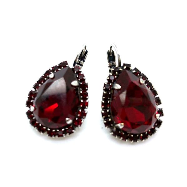 Mariana Earrings Elegant Pear Siam & Ruby Austrian Crystals My Treasures Coll. Silver Plating