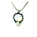 Mariana Necklace Pendant Exquisite White Opal & Jet Black Austrian Crystals My Treasures Coll.