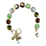 Mariana Bracelet Shimmering Vitrail Light, Jade Green, Dark Amber & Grass Green Austrian Crystals Rising Sun Dancing the Night Away Coll.