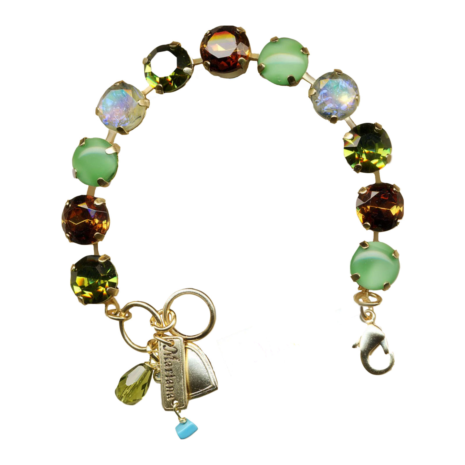 B-4474-1317-YG(1) Mariana Bracelet Shimmering Vitrail Light, Jade Green, Dark Amber & Grass Green Austrian Crystals Rising Sun Dancing the Night Away Coll. - Image 1