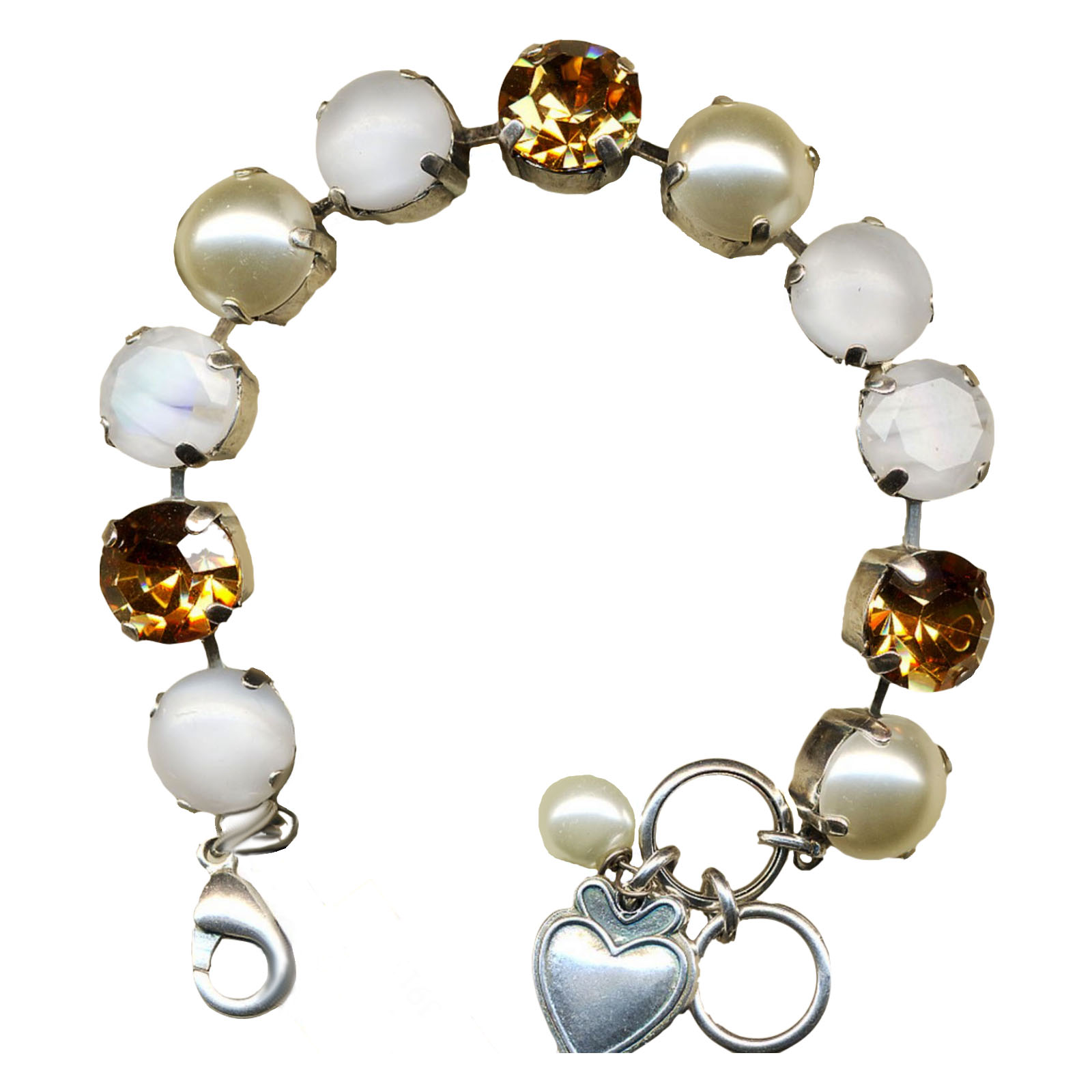 B-4474-3911-SP(1) Mariana Bracelet Elegant Pearl, White Opal, & Amber Austrian Crystals Champagne and Caviar Nirvana Coll. - Image 1