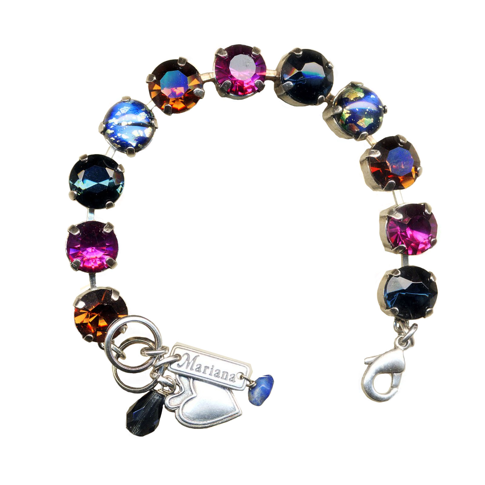 B-4474-4801-SP(3) Mariana Bracelet Beautiful Bright Fuchsia Pink, Navy Blue, Black Diamond & Amber Austrian Crystals Crown Jewels Dancing the Night Away Coll. - Image 1