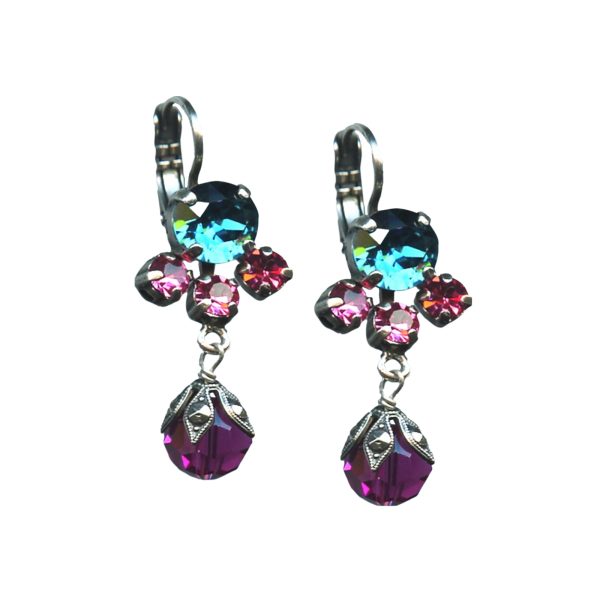 Mariana Earrings Beautiful Indian Pink, Purple & Blue Zircon Austrian Crystals Sorbet Sweet Summer Coll.