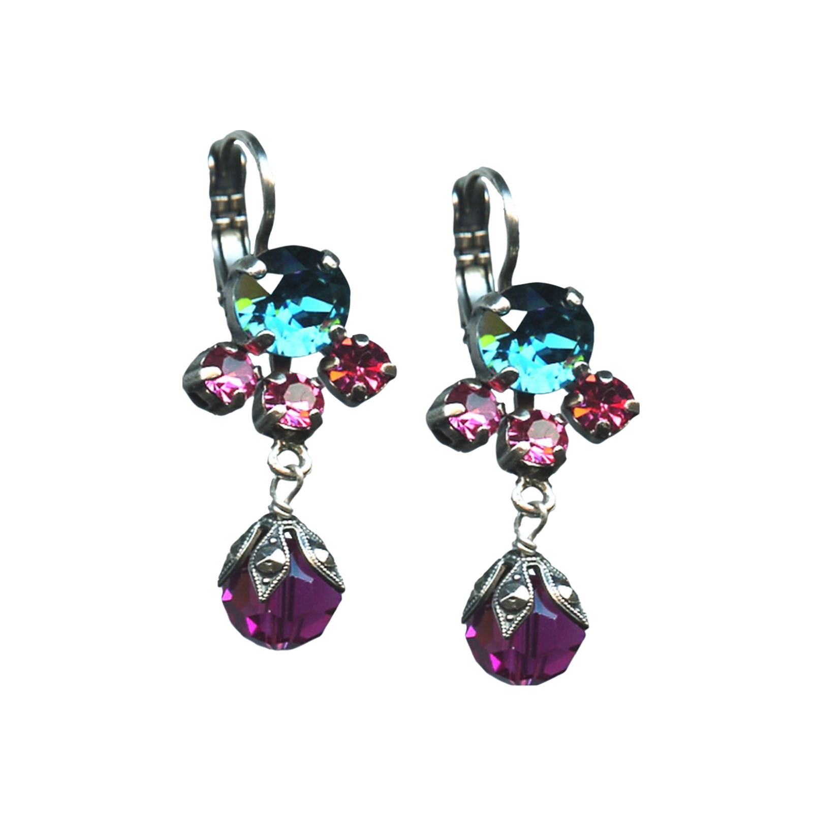 E-1074-2-292-SP6(1) Mariana Earrings Beautiful Indian Pink, Purple & Blue Zircon Austrian Crystals Sorbet Sweet Summer Coll. - Image 1