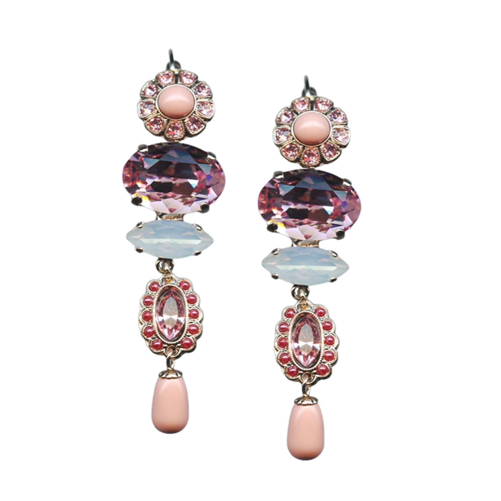 E-1076-223-1-RG6(1) Mariana Earrings Lovely Pink Coral, Lt Rose & Rose Opal Austrian Crystals Antigua Caribbean Life Coll. - Image 1