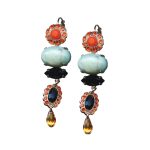 Mariana Earrings Dangling Floral Howlite Chinese Turq Mineral, Hyacinth, Orange Opal, Jet & Yellow Austrian Crystals St Barts Caribbean Life Coll. - Image 2