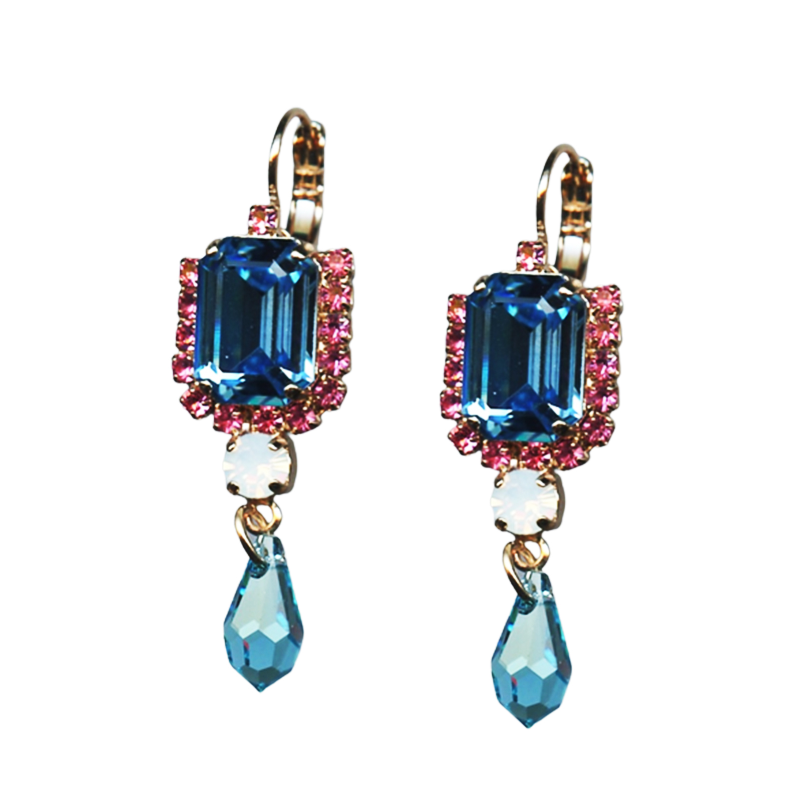 E-1080-1-1064-RG6(1) Mariana Earrings Gorgeous Lt Sapphire, Lt Rose & White Opal Austrian Crystals Margarita Cocktail Hour Coll. - Image 1