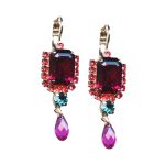 Mariana Earrings Glamorous Siam, Indian Pink & Blue Zircon Austrian Crystals Sorbet Sweet Summer Coll.