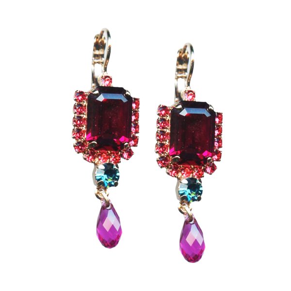 Mariana Earrings Glamorous Siam, Indian Pink & Blue Zircon Austrian Crystals Sorbet Sweet Summer Coll.