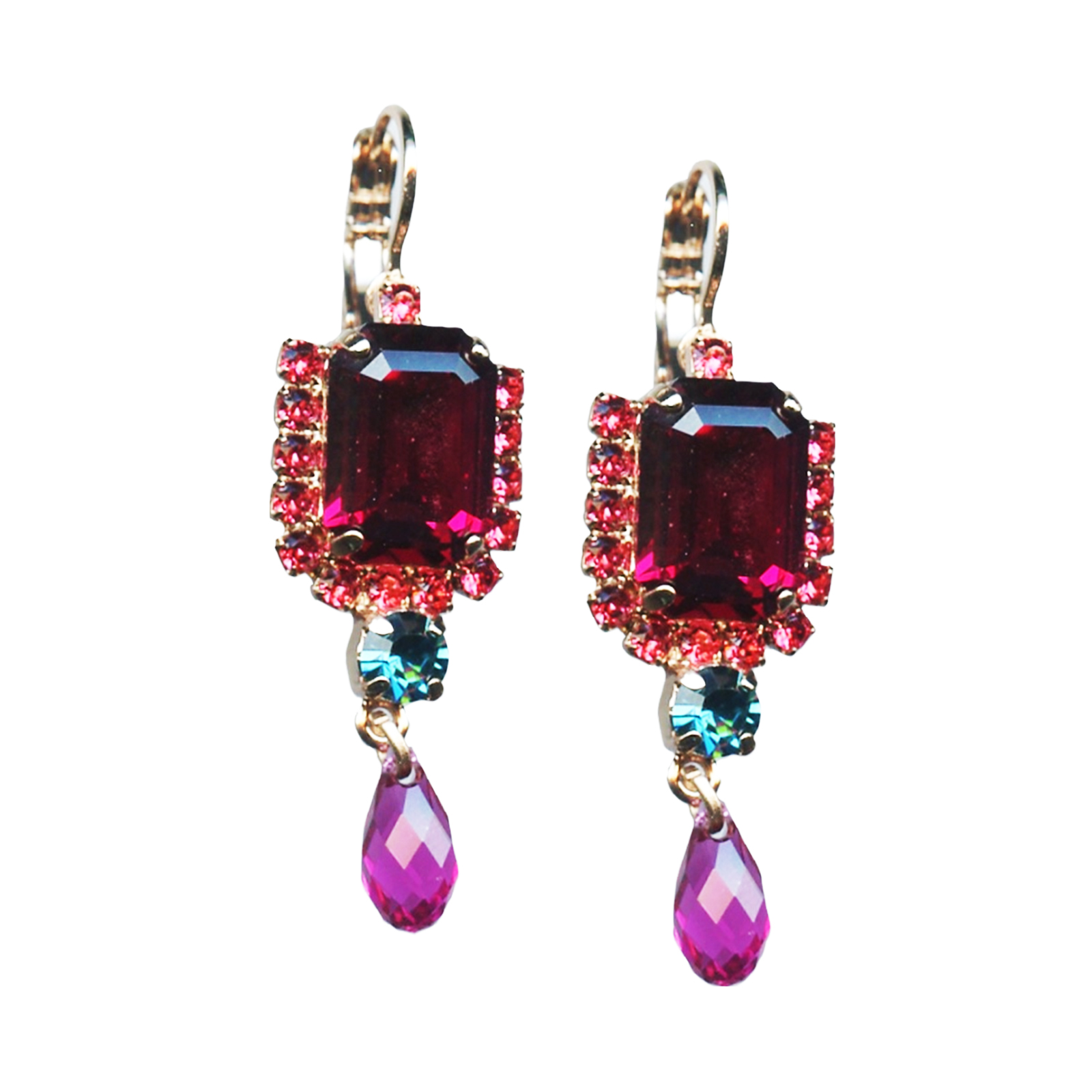 E-1080-1-292-RG6(1) Mariana Earrings Glamorous Siam, Indian Pink & Blue Zircon Austrian Crystals Sorbet Sweet Summer Coll. - Image 1