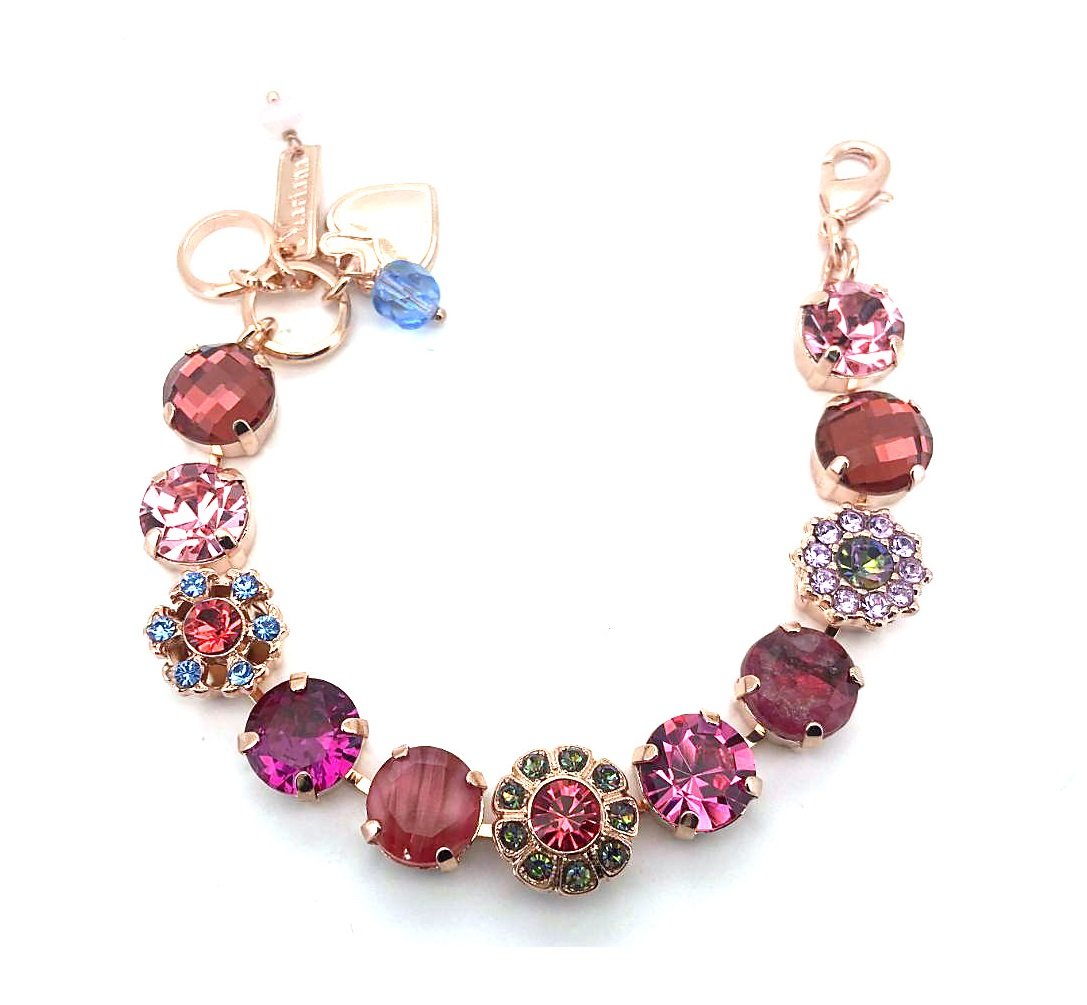 B-4174-1027-RG (3) Bracelet By Mariana Nirvana Coll. Lovely Rose, Indian Pink, Peridot & Peach Swarovski Crystals - Image 1
