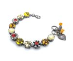 Bracelet By Mariana Ambrosia Coll. Floral Citrine, Honey Amber, Yellow, Hyacinth, & White Opal Austrian Crystals