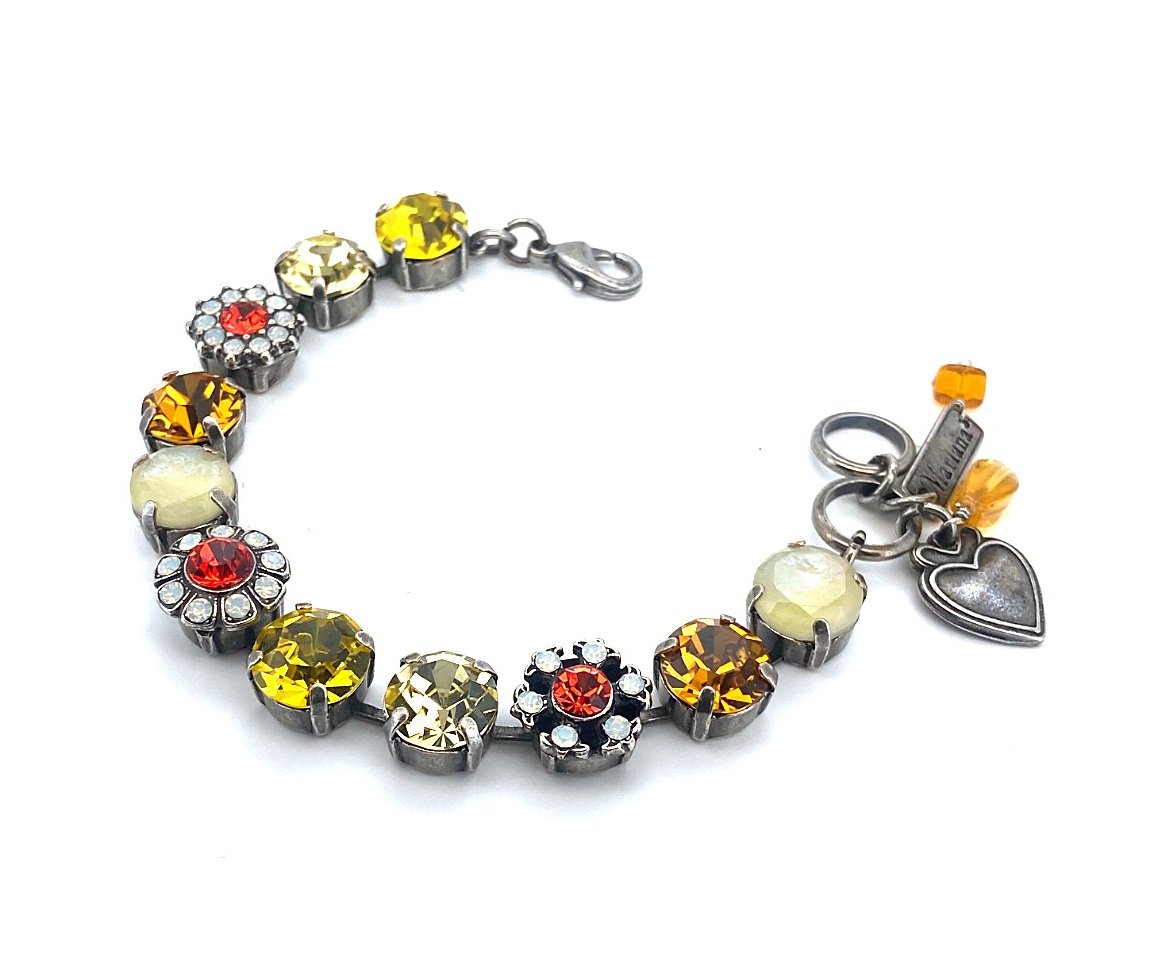 B-4174-1206-SP (1) Bracelet By Mariana Ambrosia Coll. Floral Citrine, Honey Amber, Yellow, Hyacinth, & White Opal Austrian Crystals - Image 1