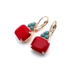 Earrings By Mariana Woman Beautiful Synthetic Coral and Turquoise Swarovski Crystals - Image 2