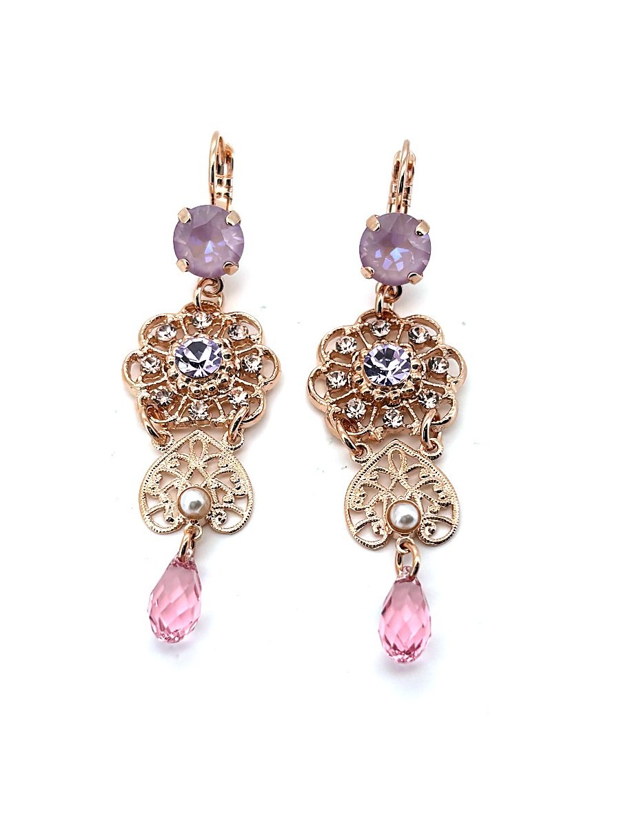 E-1015-1-139-10-RG6 (3) Earrings By Mariana Woman Floral Lavender and Rose Swarovski Crystals - Image 1
