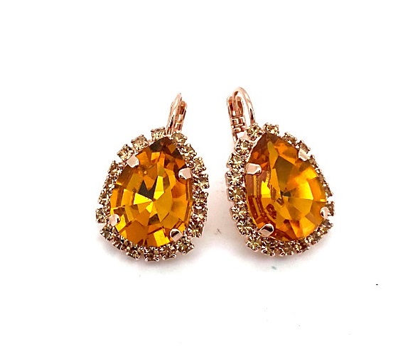 Mariana Earrings Stunning Fire Opal & Golden Shadow Austrian Crystals Caramel The Sweet Life Coll.