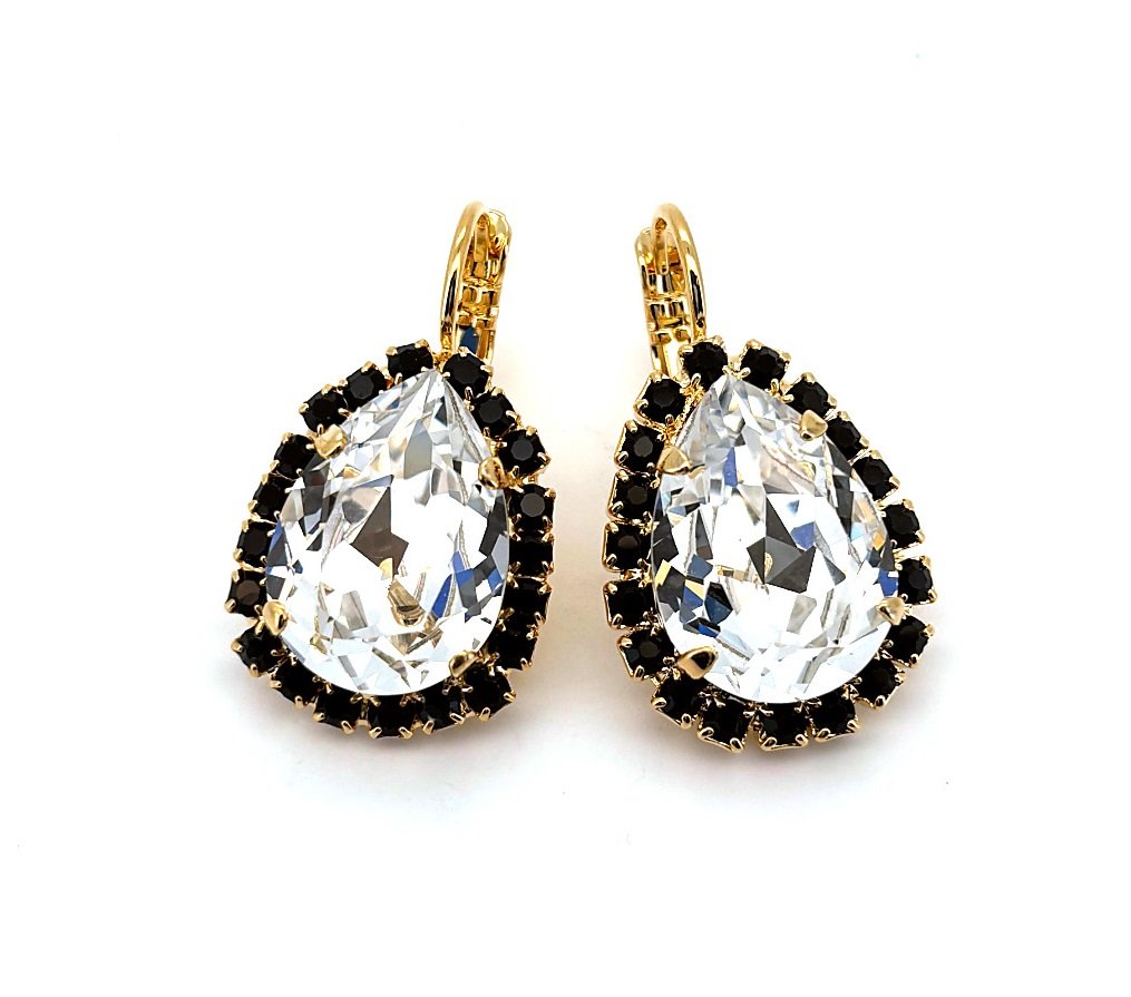 E-1098-3-280001-YG6 (1) Earrings By Mariana Woman Elegance Clear and Jet Black Swarovski Crystals - Image 1