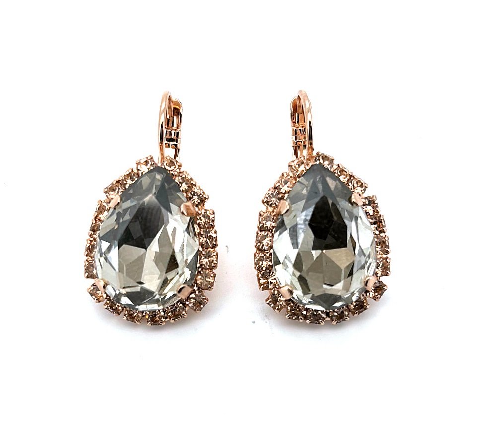 E-1098-3-362265-RG6 (3) Earrings By Mariana Woman Elegant Blue Shade and Peach Swarovski Crystals - Image 1