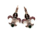 Earrings By Mariana Woman Fleur-de-lis Rose and Fern Green Swarovski Crystals - Image 2