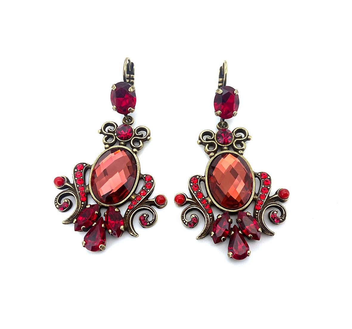 E-1023-5-1070-EG6 (3) Earrings By Mariana Lady In Red Songbook Coll. Stunning Siam, Padparadscha, & Red Coral Austrian Crystals - Image 1
