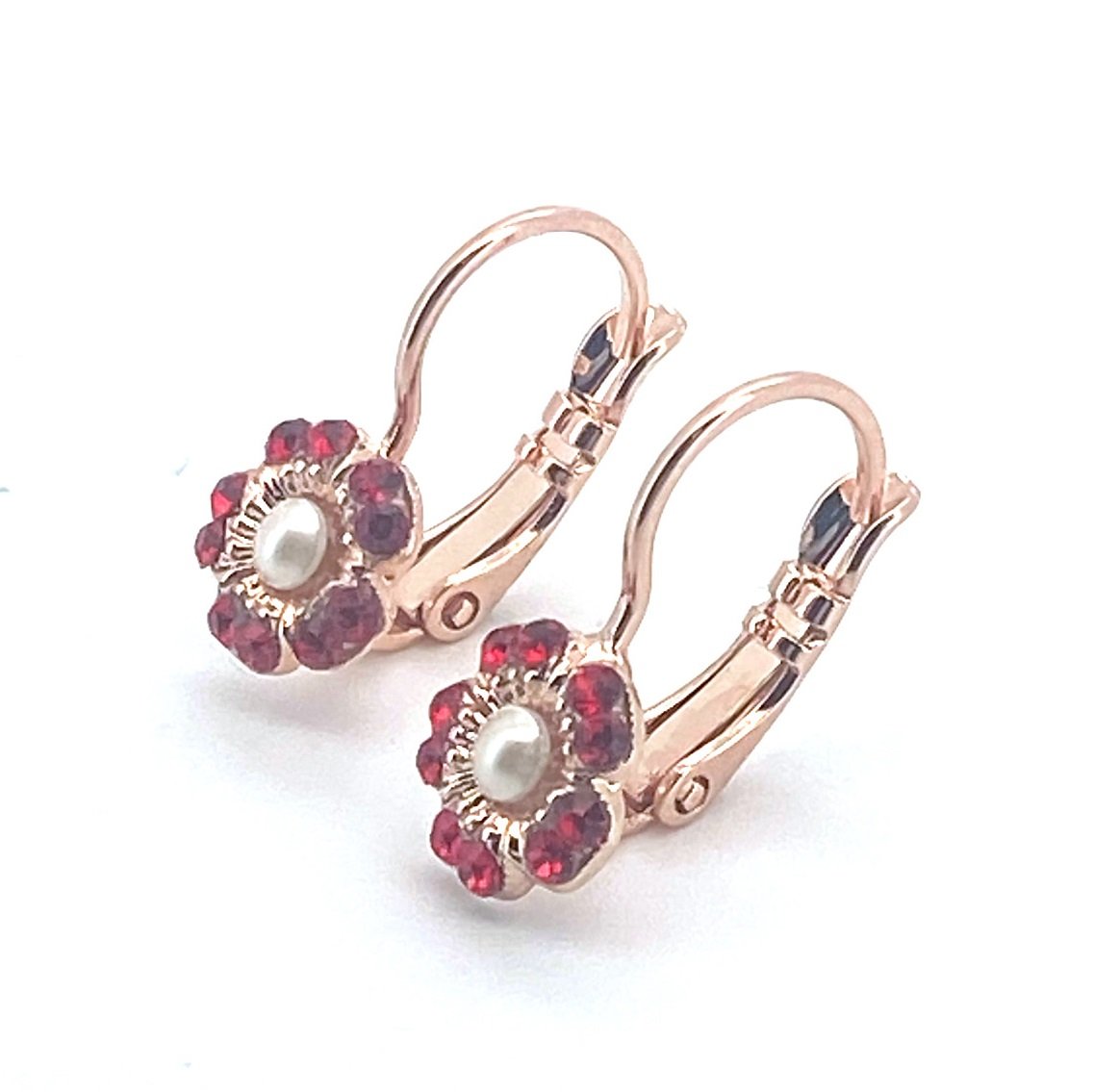 E-1028-3-1126-RG6 (3) Earrings By Mariana Woman Stunning Siam and Pearl Swarovski Crystals - Image 1