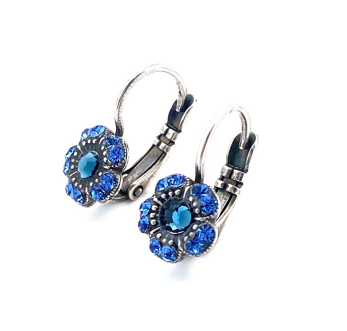 E-1028-3-207-SP6 (2) Earrings By Mariana Woman Floral Montana Blue and Capri Blue Swarovski Crystals - Image 1