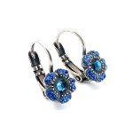 Earrings By Mariana Woman Floral Montana Blue and Capri Blue Swarovski Crystals - Image 2