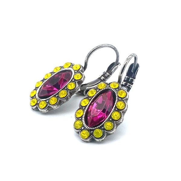 Earrings By Mariana Masai Africa Coll. Charming Yellow Opal & Fuchsia Austrian Crystals