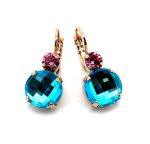 Earrings By Mariana Woman Preppy Rose Peach and Blue Zircon Swarovski Crystals - Image 3