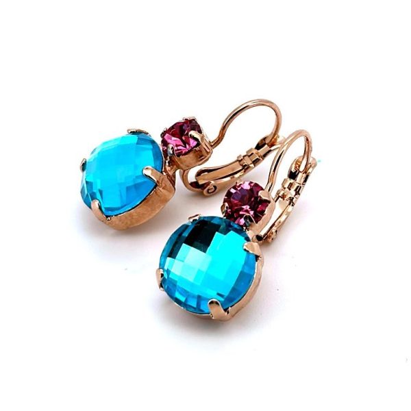 Earrings By Mariana Woman Preppy Rose Peach and Blue Zircon Swarovski Crystals