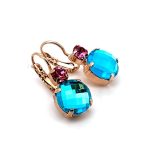Earrings By Mariana Woman Preppy Rose Peach and Blue Zircon Swarovski Crystals - Image 2