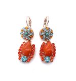 Earrings By Mariana Woman Turquoise Mineral and Sunset Peach Swarovski Crystals