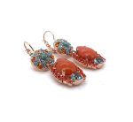 Earrings By Mariana Woman Turquoise Mineral and Sunset Peach Swarovski Crystals - Image 3