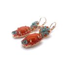 Earrings By Mariana Woman Turquoise Mineral and Sunset Peach Swarovski Crystals - Image 2