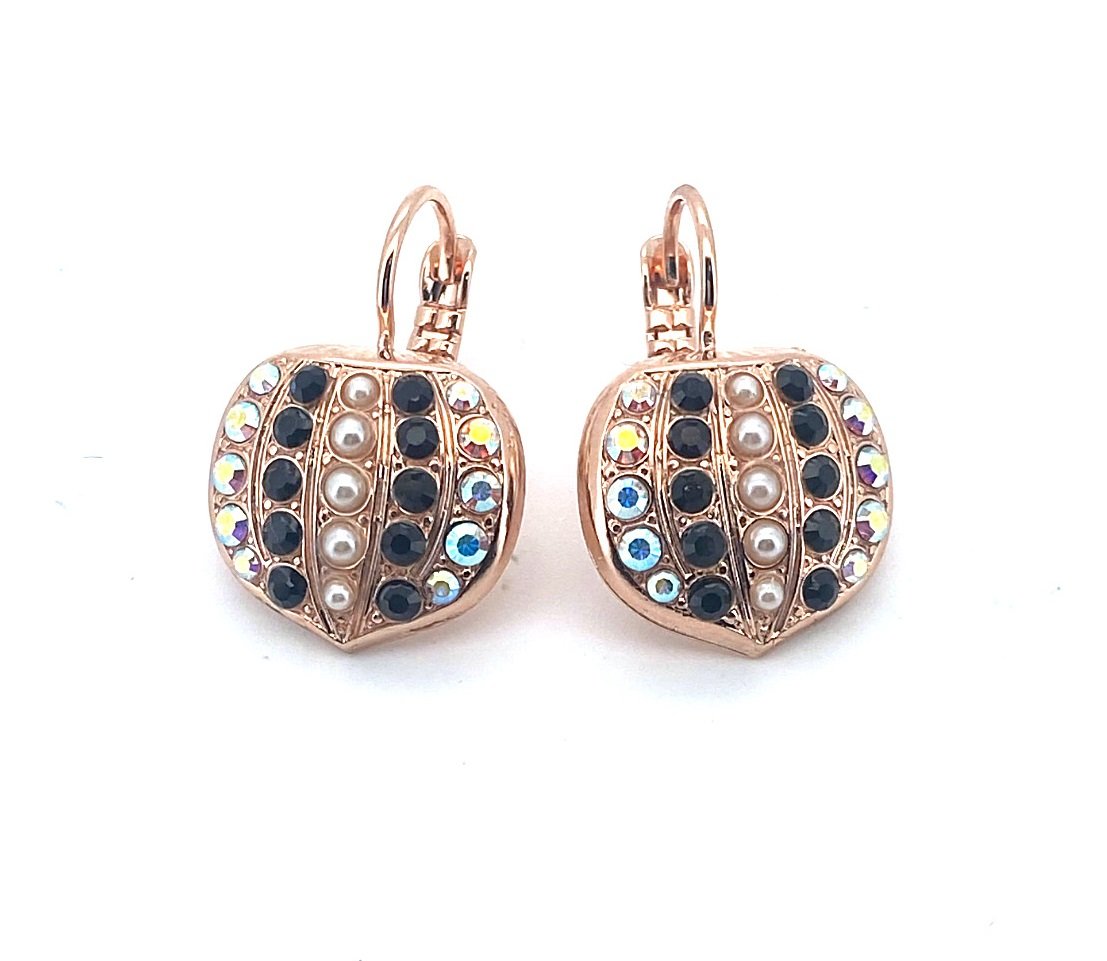 E-1421-2-87-3-RG6 (3) Earrings By Mariana St Martin Caribbean Life Coll. Acorn Shaped Cream Pearl, Jet Black, & AB Swarovski Crystals - Image 1