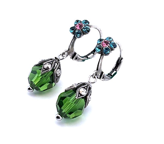 Earrings By Mariana Woman Lovely Floral Rose and Blue Opal Swarovski Crystals