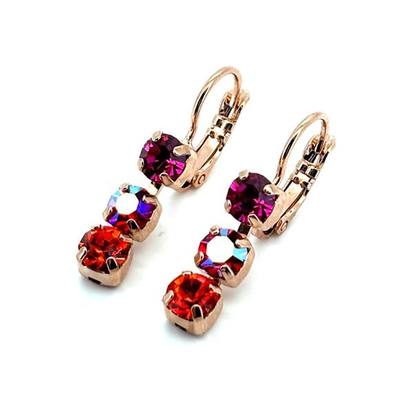 Earrings By Mariana Woman Triple Rose, Siam and Hyacinth Swarovski Crystals